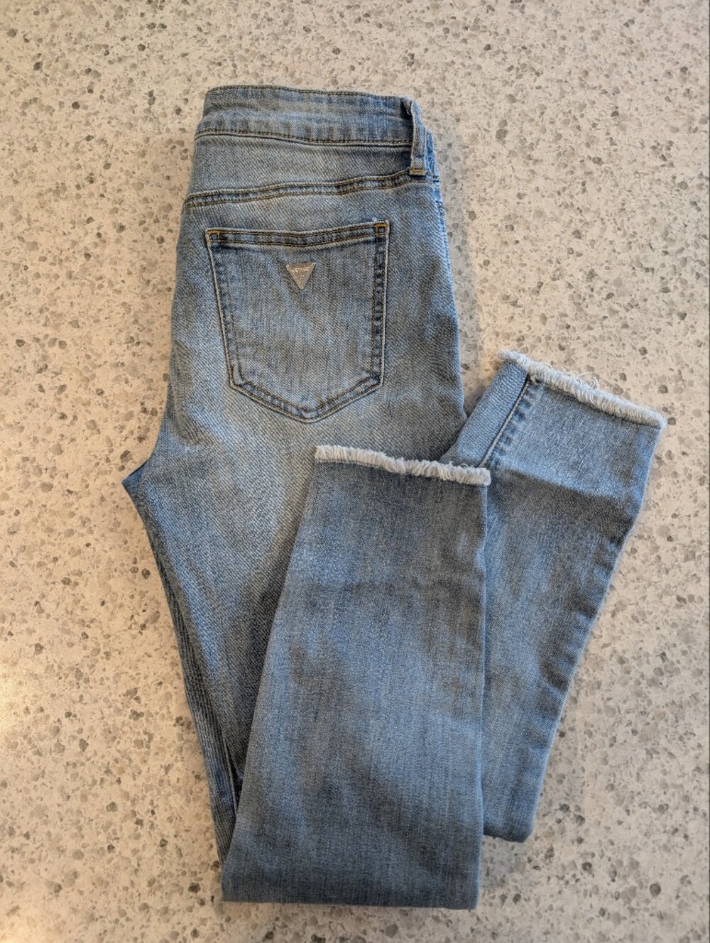 Guess 27 Skinny Jeans Light Blue Denim Distressed Rip Hem Stretch Cotton Boho